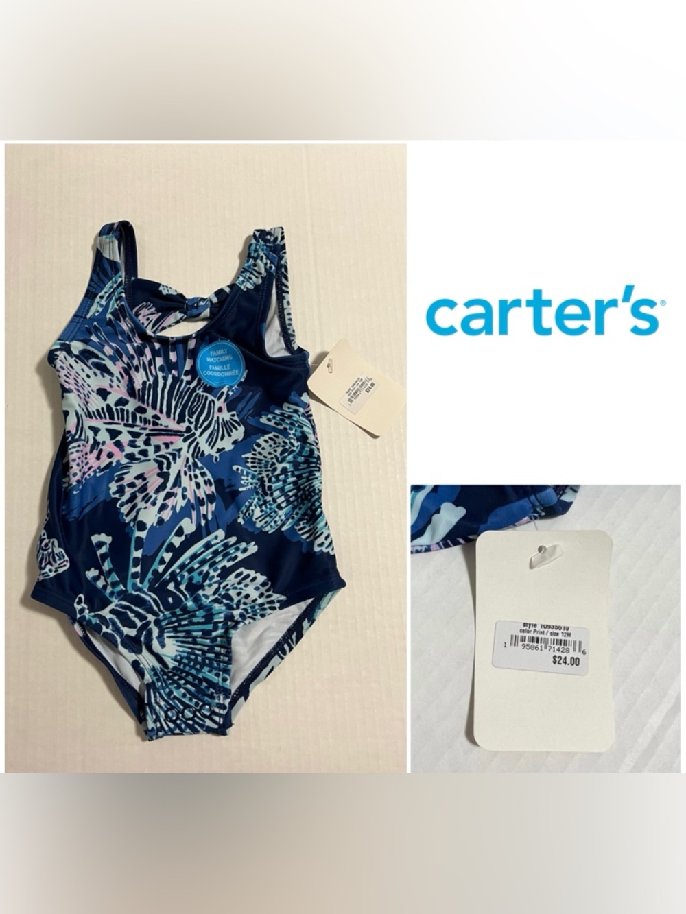 🆕CARTER’S - 12M - NWT - INFANT GIRLS BLUE SWIMSUIT / SWIMWEAR